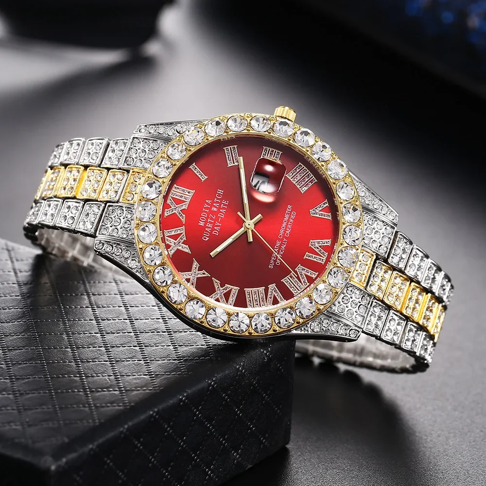 Хип-хоп Мужские часы Iced Out, полностью украшенные стразами, Роскошные кварцевые часы, круглые часы, наручные часы Унисекс, подарок для парня Relógio