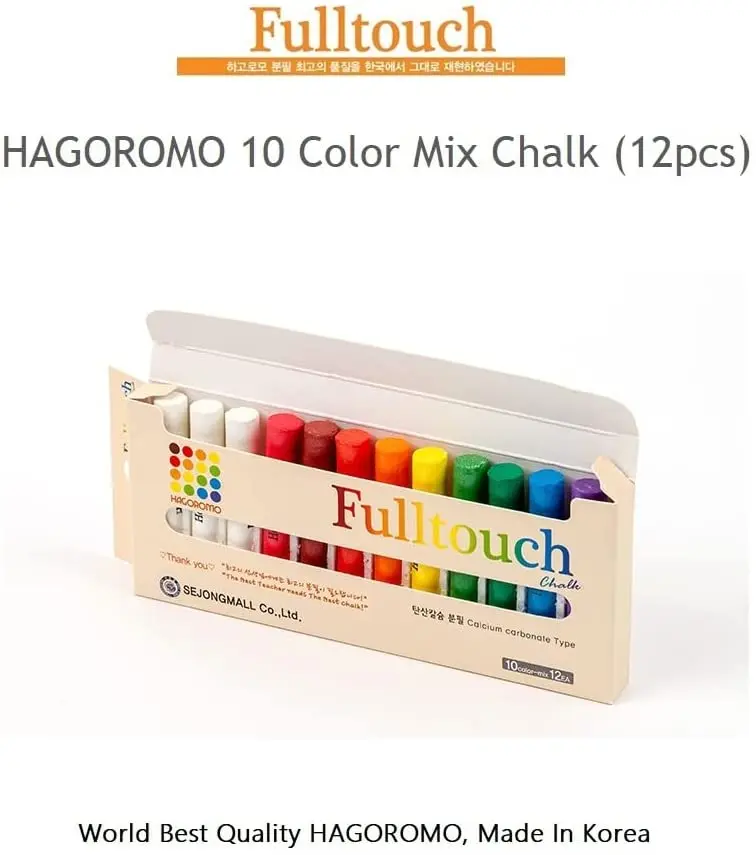 Цветной мел HAGOROMO Fulltouch Нетоксичный - [12 шт / 10 цветовых сочетаний] 1 коробка, Беспыльный моющийся мел для детей, профессиональное использование