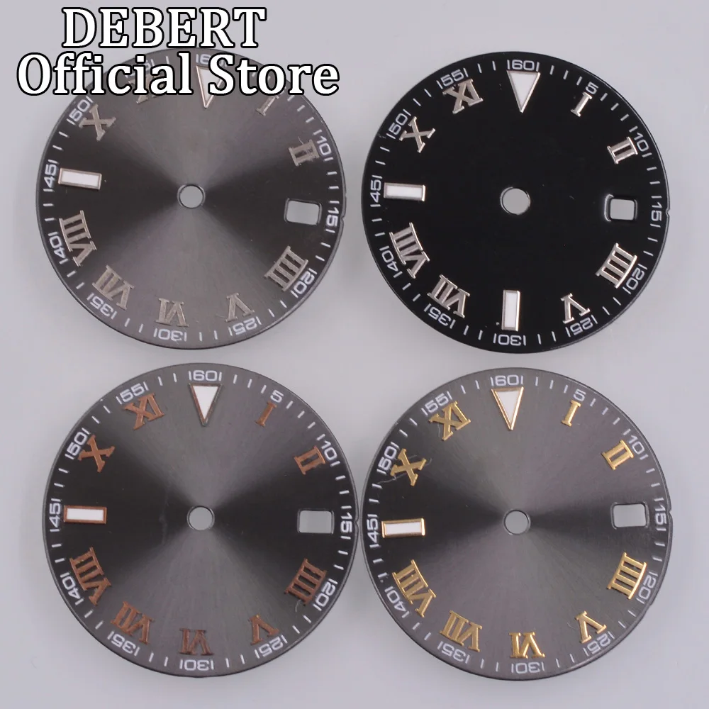 Циферблат часов BLIGER 29 мм с черным отражающим окошком даты для автоматического механизма NH35 NH36