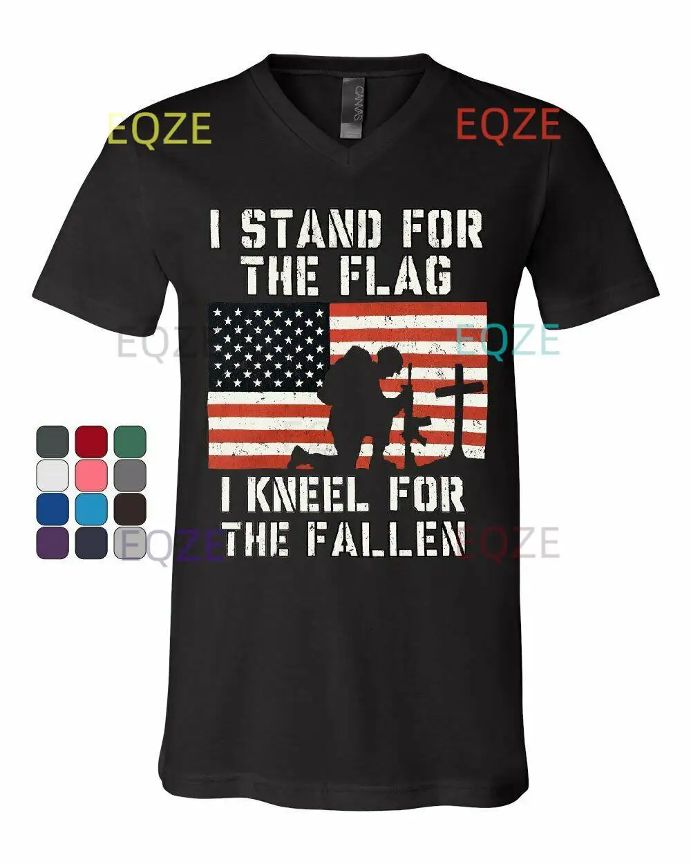 Я стою за флаг, я преклоняю колени перед павшим, футболка с V-образным вырезом Patriot