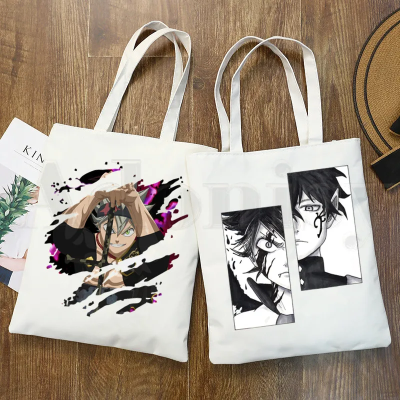 Япония, Манга, Аста, Черный клевер, забавный аниме-принт, многоразовые женские холщовые сумки-тоут, эко-сумки через плечо для покупок