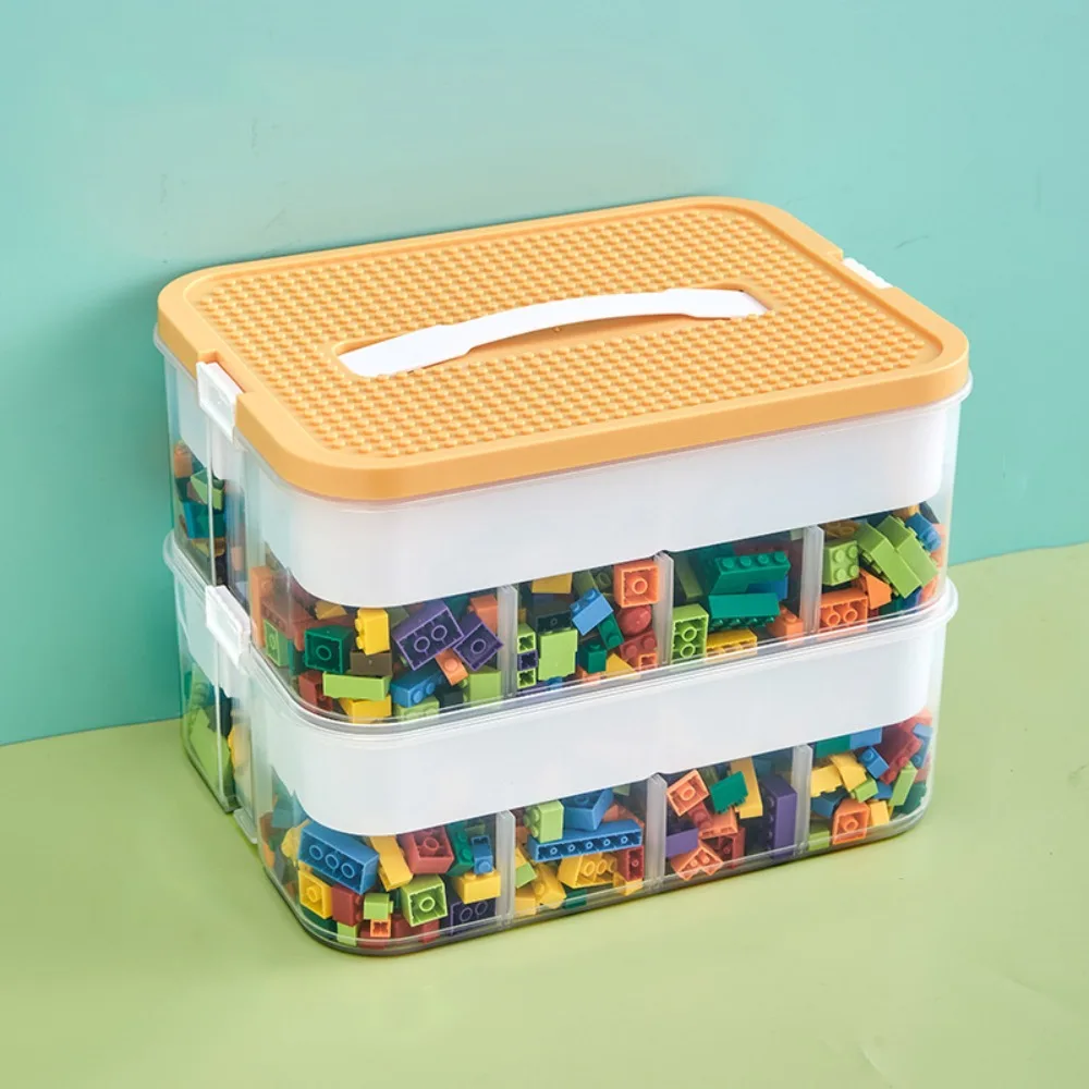 Ящик для хранения детских строительных блоков, Регулируемый Контейнер для хранения игрушек, совместимый с пластиковой сеткой с ручкой, 2 слоя Органайзера для игрушек