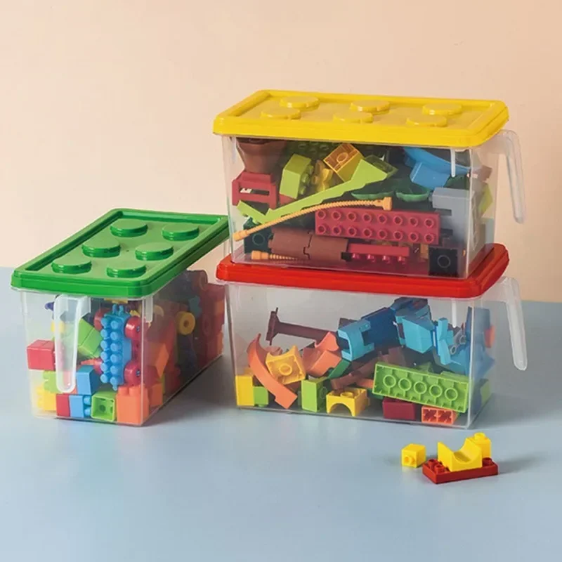 Ящик для хранения строительных блоков для детской одежды, игрушек, ящик для хранения строительных блоков с ручкой, прозрачной крышкой на ремне, для хранения