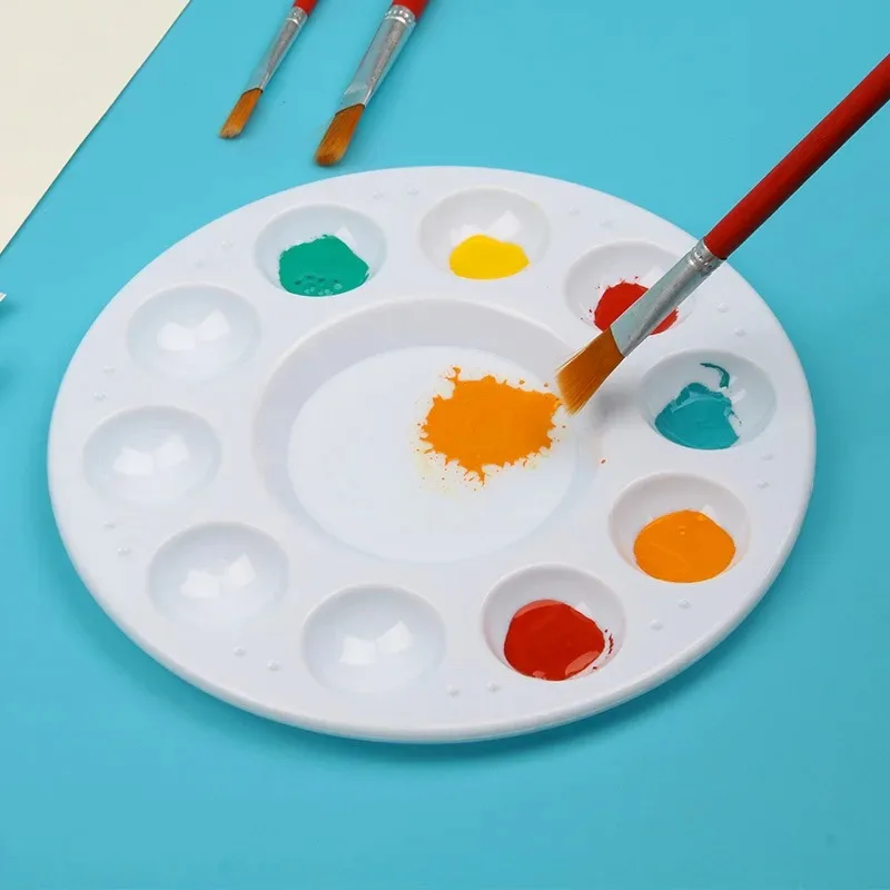 пластиковая круглая палитра для художественной росписи с 10 отверстиями, белое утолщение, Легко моющаяся антипригарная пластина, простые принадлежности для раскрашивания для детей